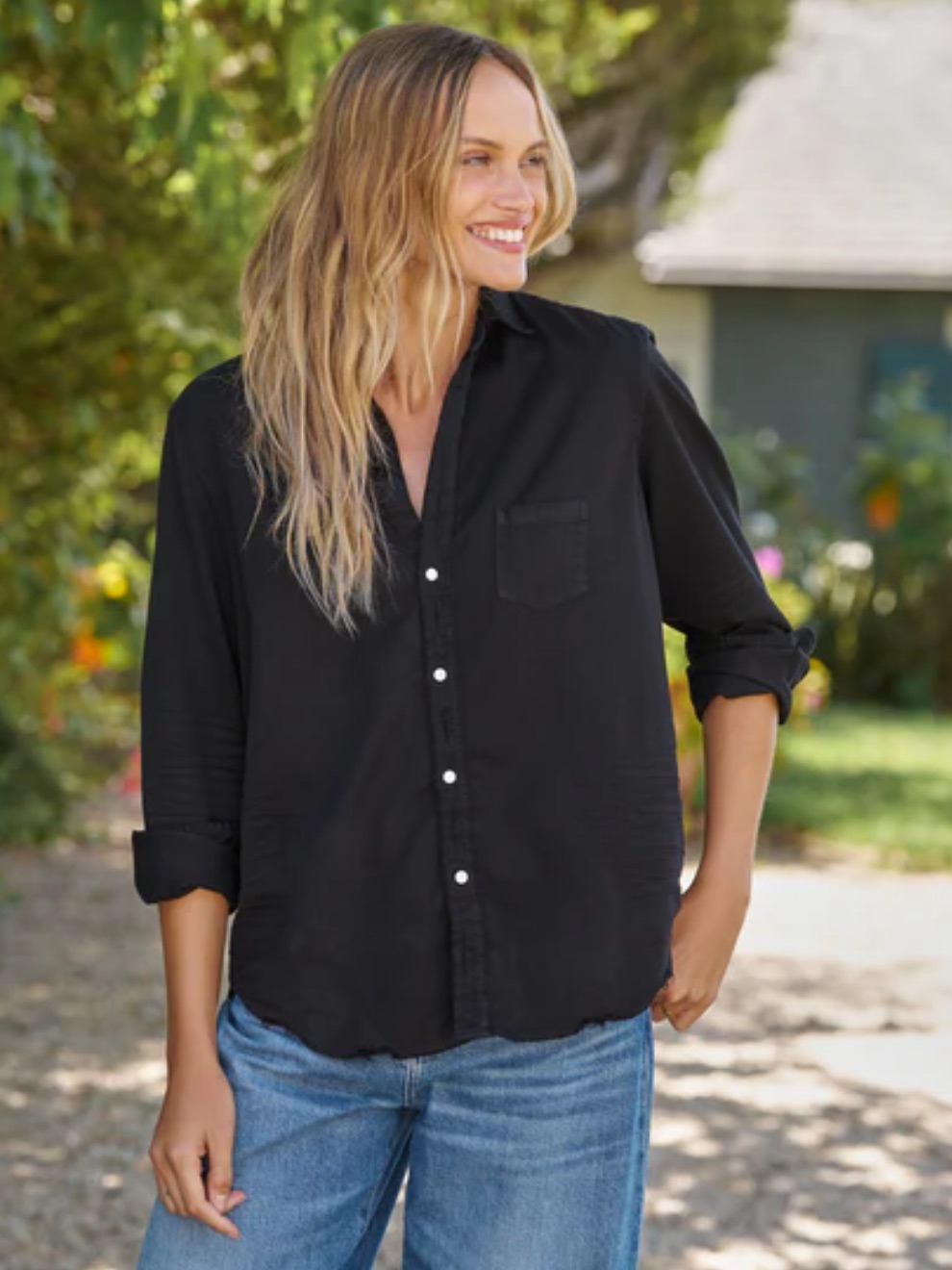 Frank & Eileen Silvio Shirt Untuckable Black Button Up Long Sleeve Minimalist